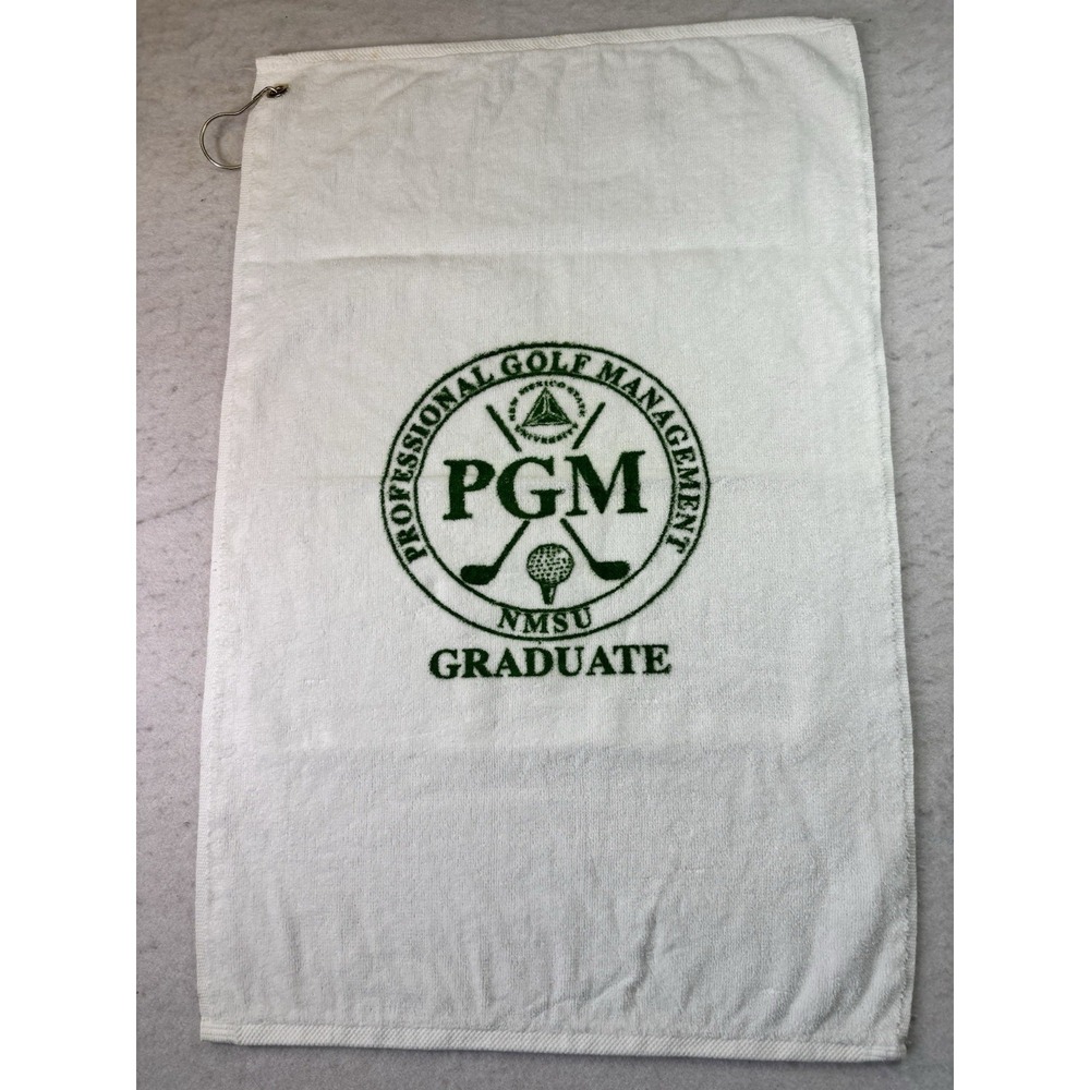 Golf‎ Towel PGM At NMSU Cotton Carabiner Grommet White & Green 16x24